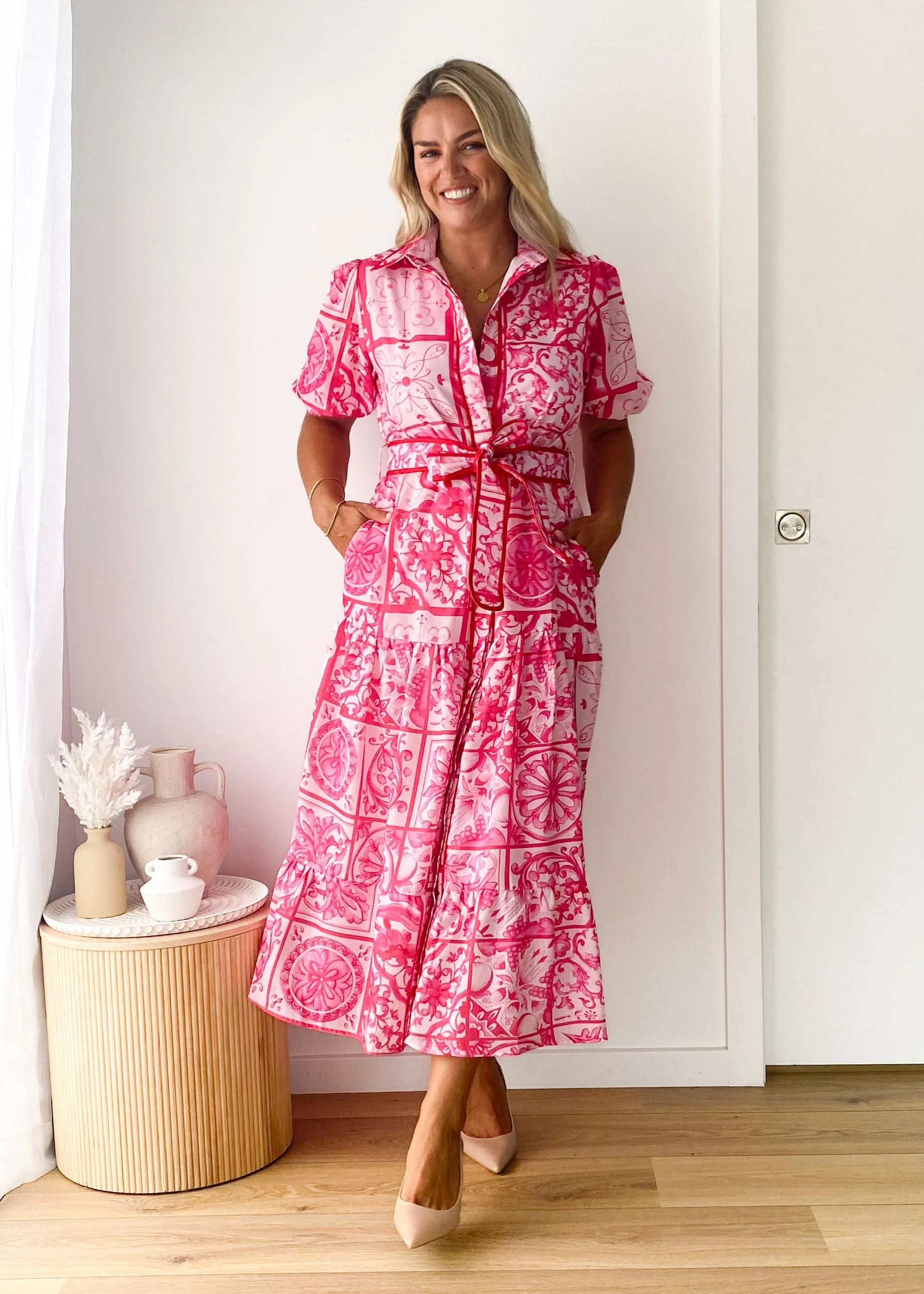 Deco Maxi Dress - Pink Tile