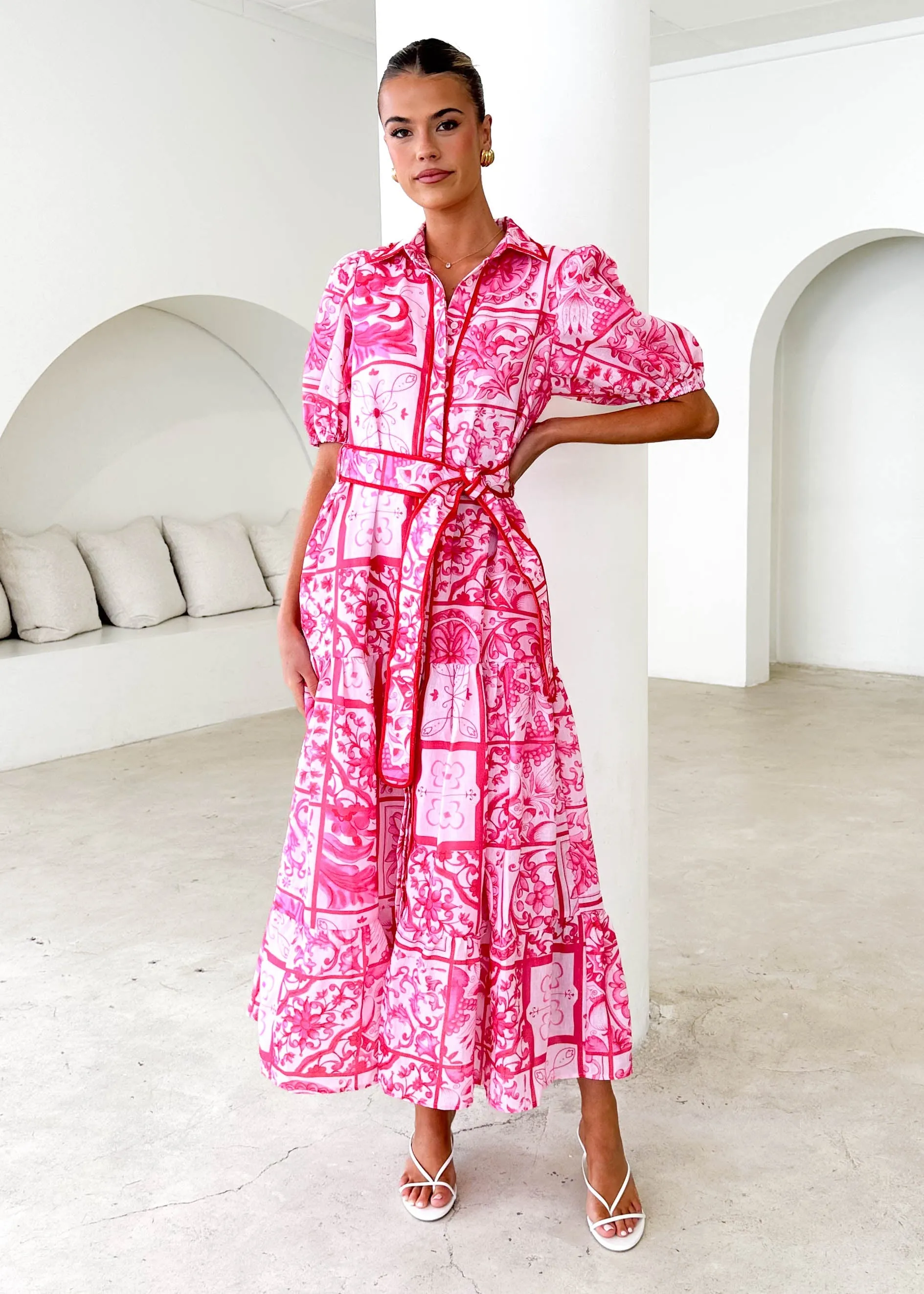 Deco Maxi Dress - Pink Tile