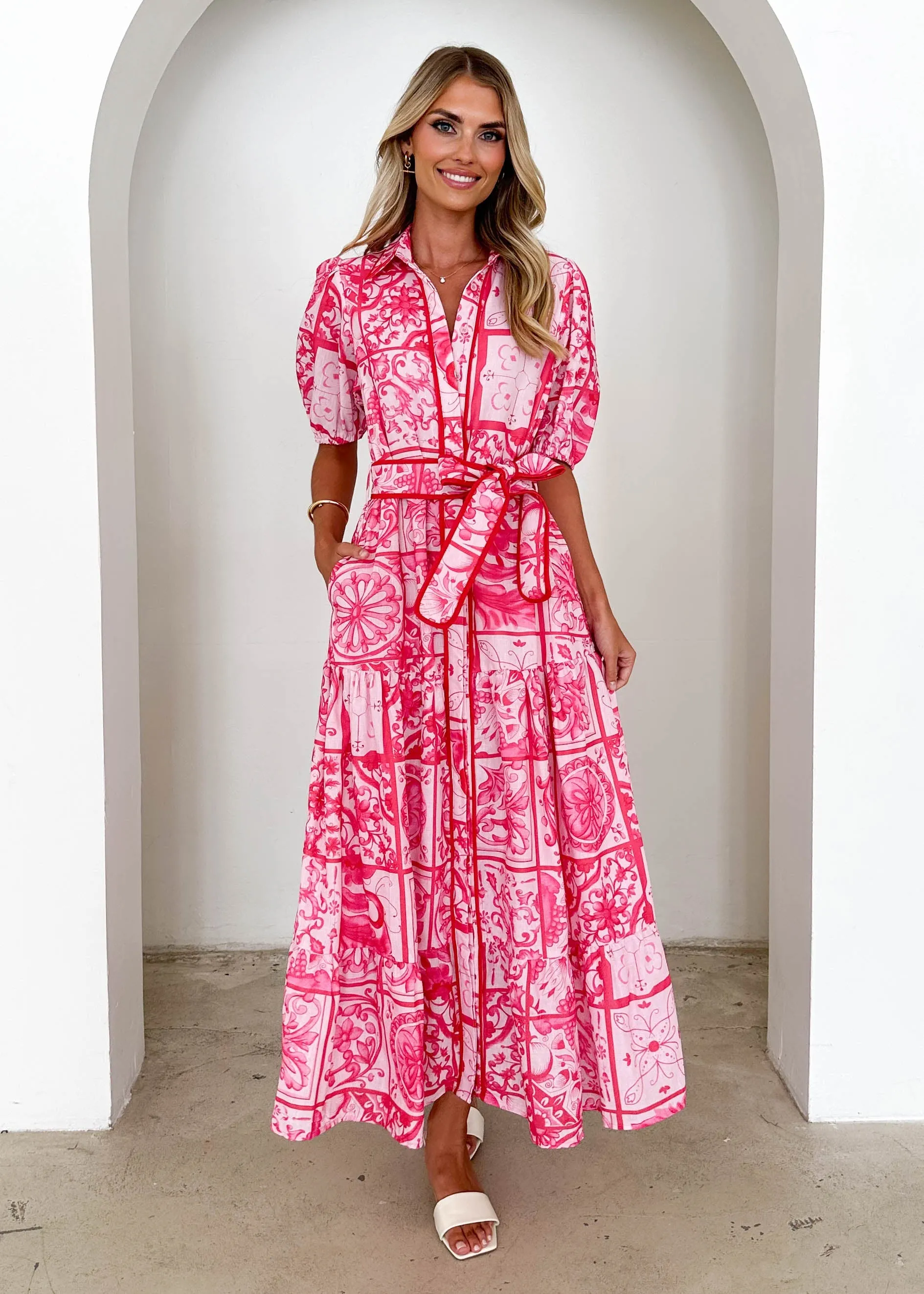 Deco Maxi Dress - Pink Tile