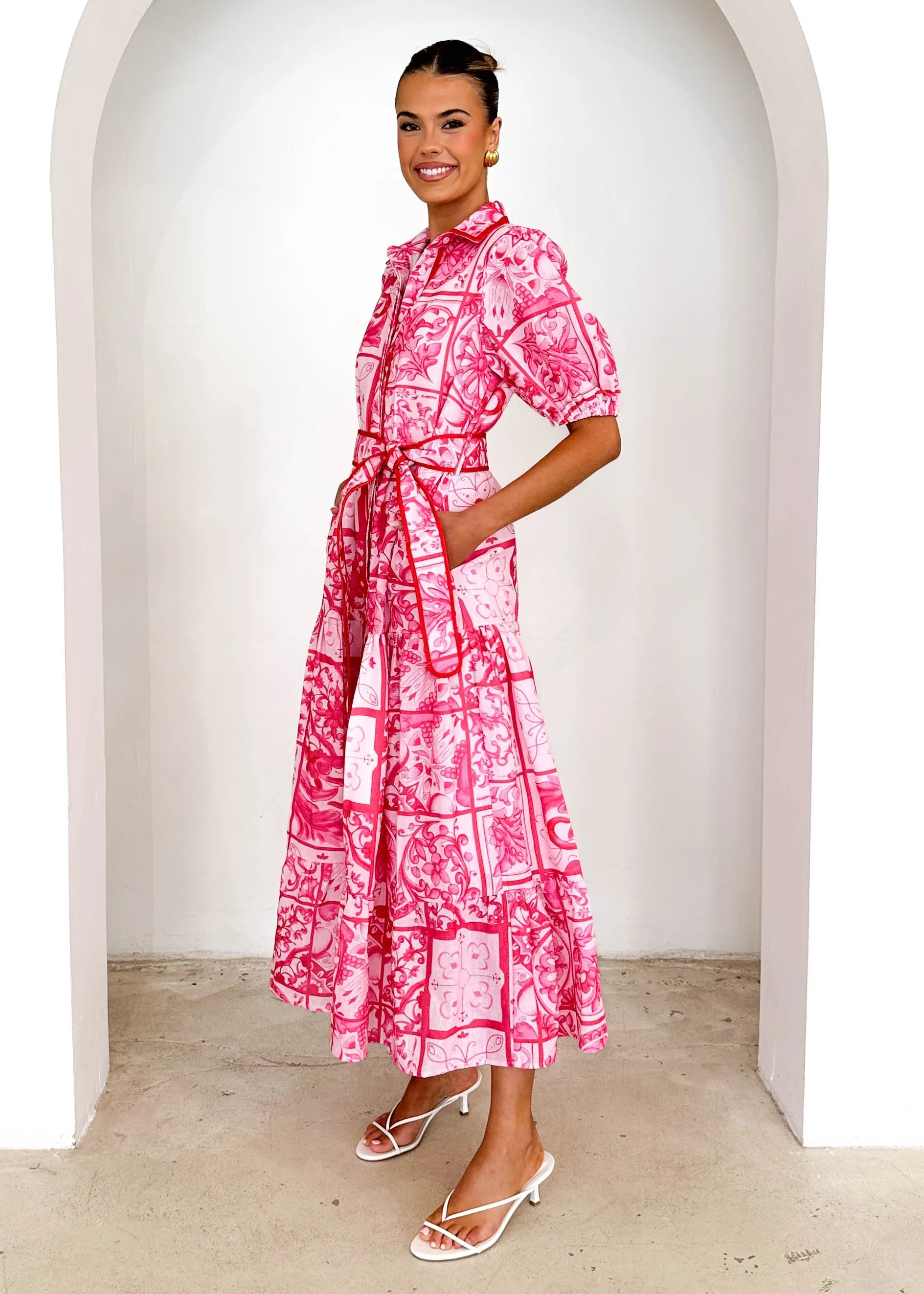 Deco Maxi Dress - Pink Tile