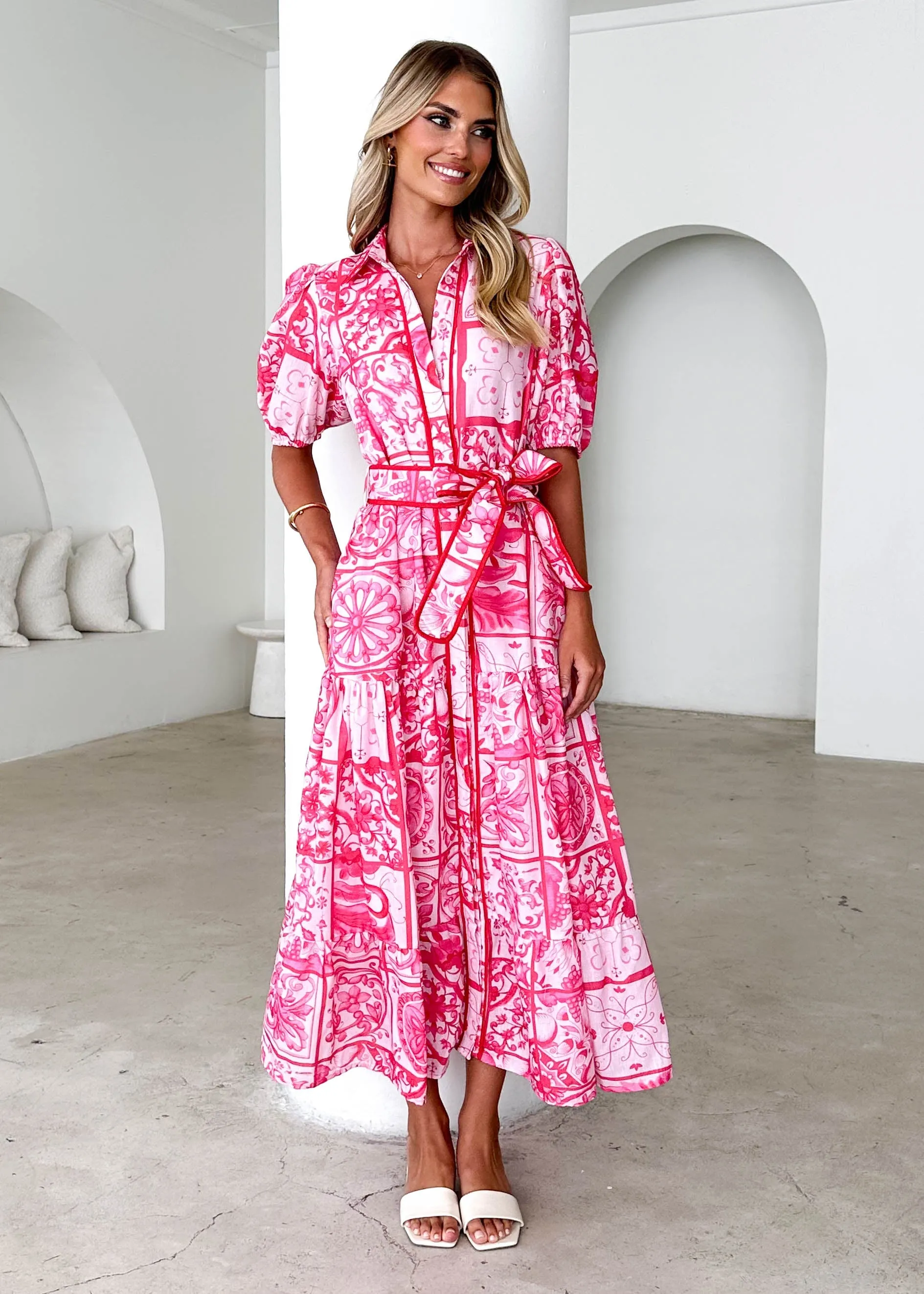 Deco Maxi Dress - Pink Tile