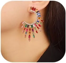 Denifery Colorful Rhinestone Sunflower Dangle Earrings Boho Statement Earrings Big Stud Earrings for Women Wedding Studs Elegant Jewelry