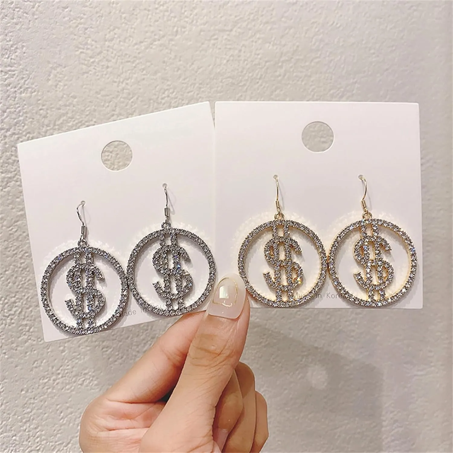 Dollar Money Symbol Crystal Stud Earrings Funny Statement Currency Dollar Sign Rich Symbol Shiny Rhinestone Cubic Zirconia Elegant Hypoallergenic Earrings for Women