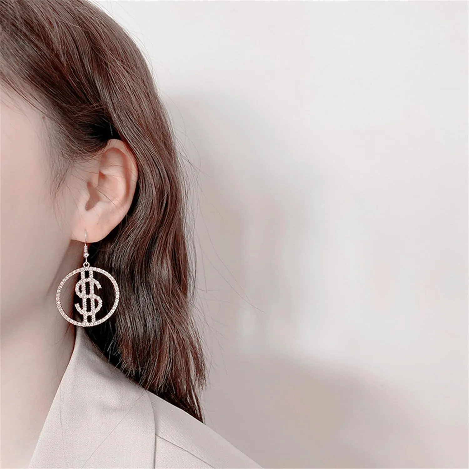 Dollar Money Symbol Crystal Stud Earrings Funny Statement Currency Dollar Sign Rich Symbol Shiny Rhinestone Cubic Zirconia Elegant Hypoallergenic Earrings for Women