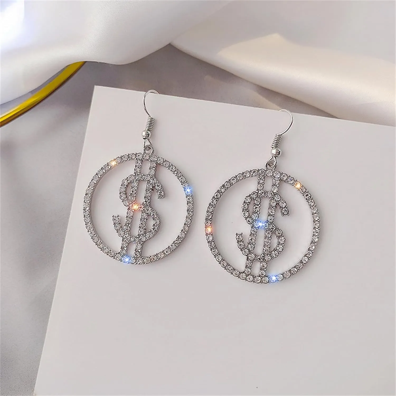 Dollar Money Symbol Crystal Stud Earrings Funny Statement Currency Dollar Sign Rich Symbol Shiny Rhinestone Cubic Zirconia Elegant Hypoallergenic Earrings for Women