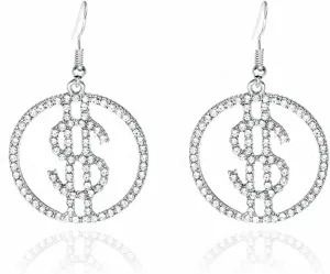Dollar Money Symbol Crystal Stud Earrings Funny Statement Currency Dollar Sign Rich Symbol Shiny Rhinestone Cubic Zirconia Elegant Hypoallergenic Earrings for Women