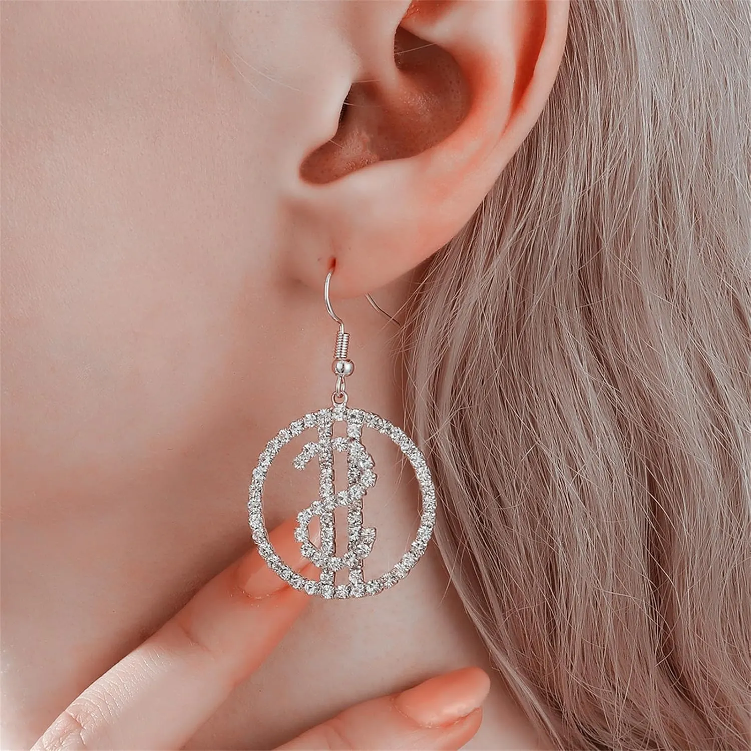 Dollar Money Symbol Crystal Stud Earrings Funny Statement Currency Dollar Sign Rich Symbol Shiny Rhinestone Cubic Zirconia Elegant Hypoallergenic Earrings for Women