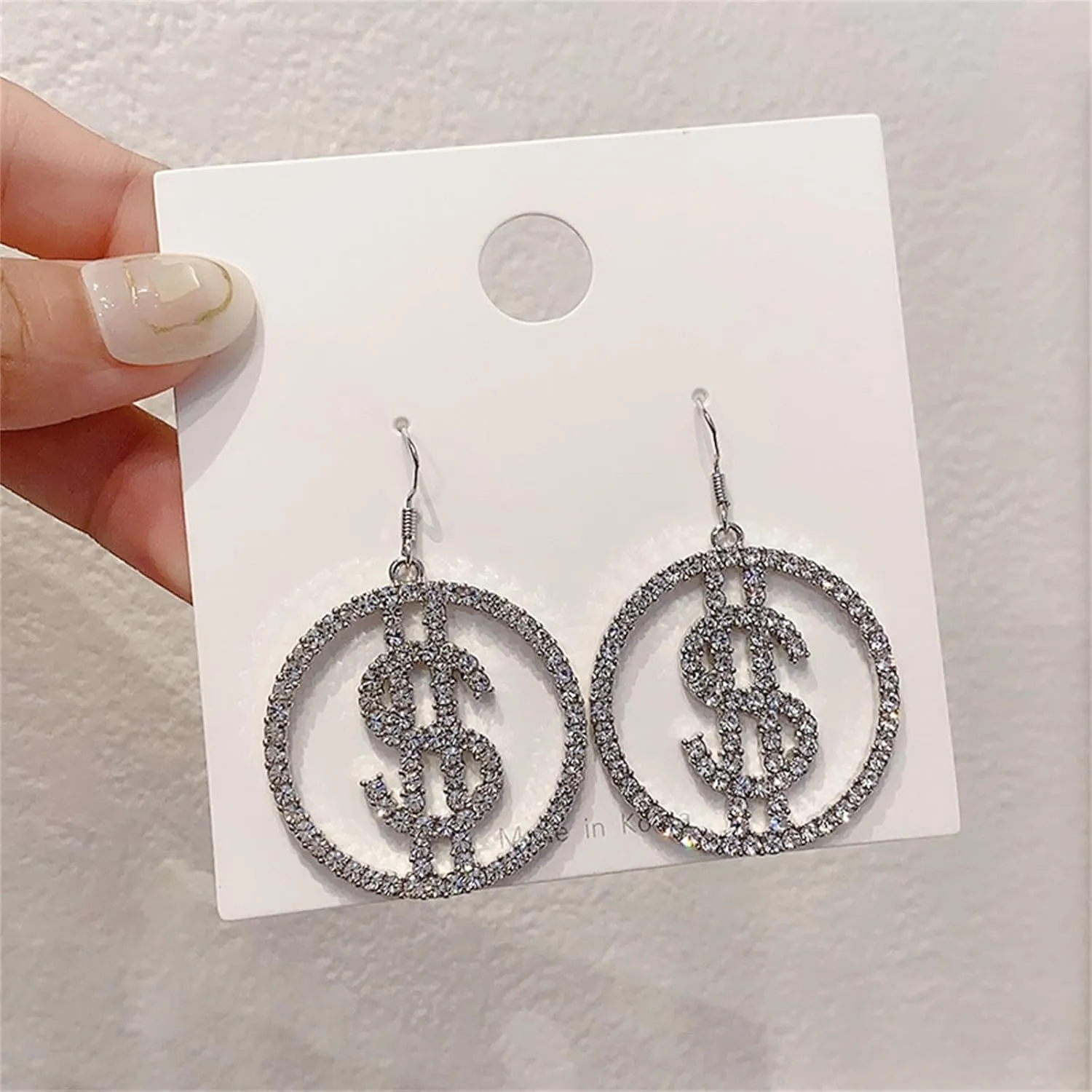 Dollar Money Symbol Crystal Stud Earrings Funny Statement Currency Dollar Sign Rich Symbol Shiny Rhinestone Cubic Zirconia Elegant Hypoallergenic Earrings for Women