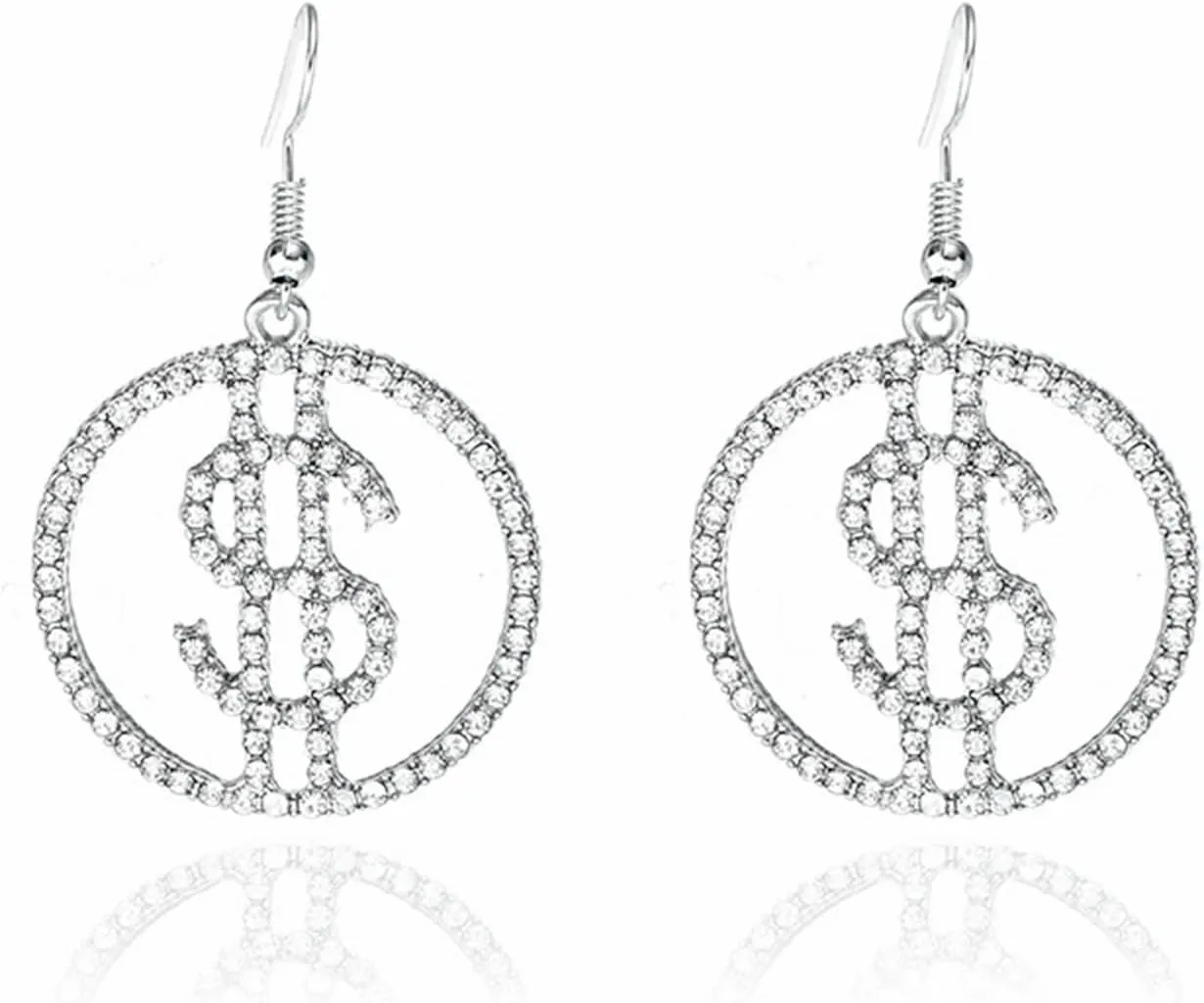 Dollar Money Symbol Crystal Stud Earrings Funny Statement Currency Dollar Sign Rich Symbol Shiny Rhinestone Cubic Zirconia Elegant Hypoallergenic Earrings for Women