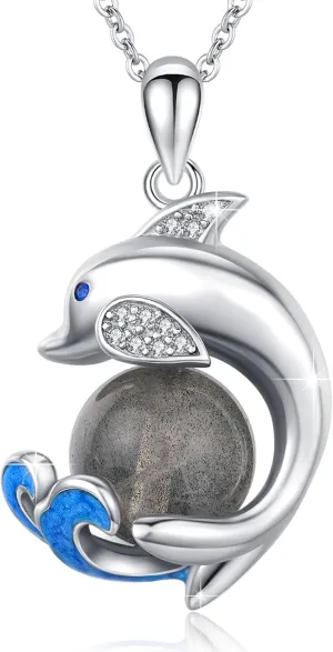 Dolphin Necklace 925 Sterling Silver Crystal Bead Necklaces Cute Animals Pendant Jewelry Gifts for Women