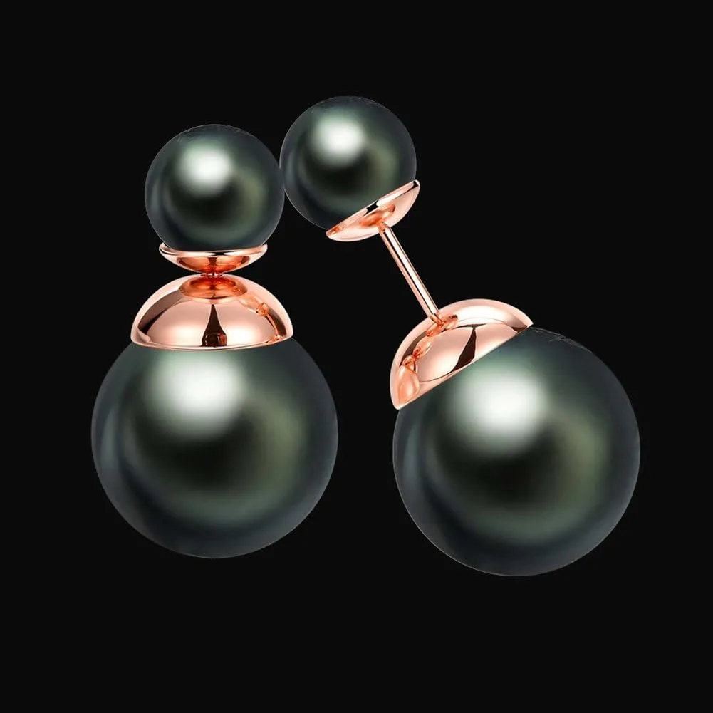 Double Sided Pearl Earrings Womens Fashion Elegant Faux Pearl Double Front Back Ball Stud Earrings