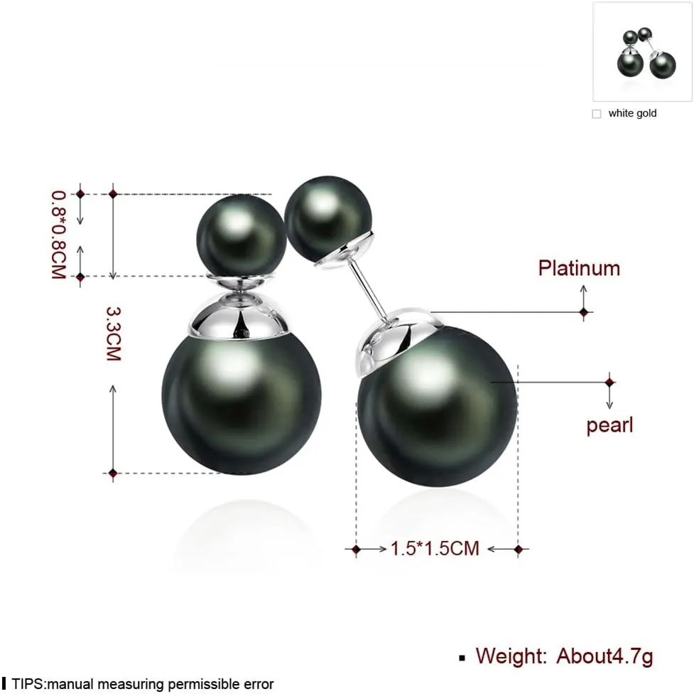 Double Sided Pearl Earrings Womens Fashion Elegant Faux Pearl Double Front Back Ball Stud Earrings
