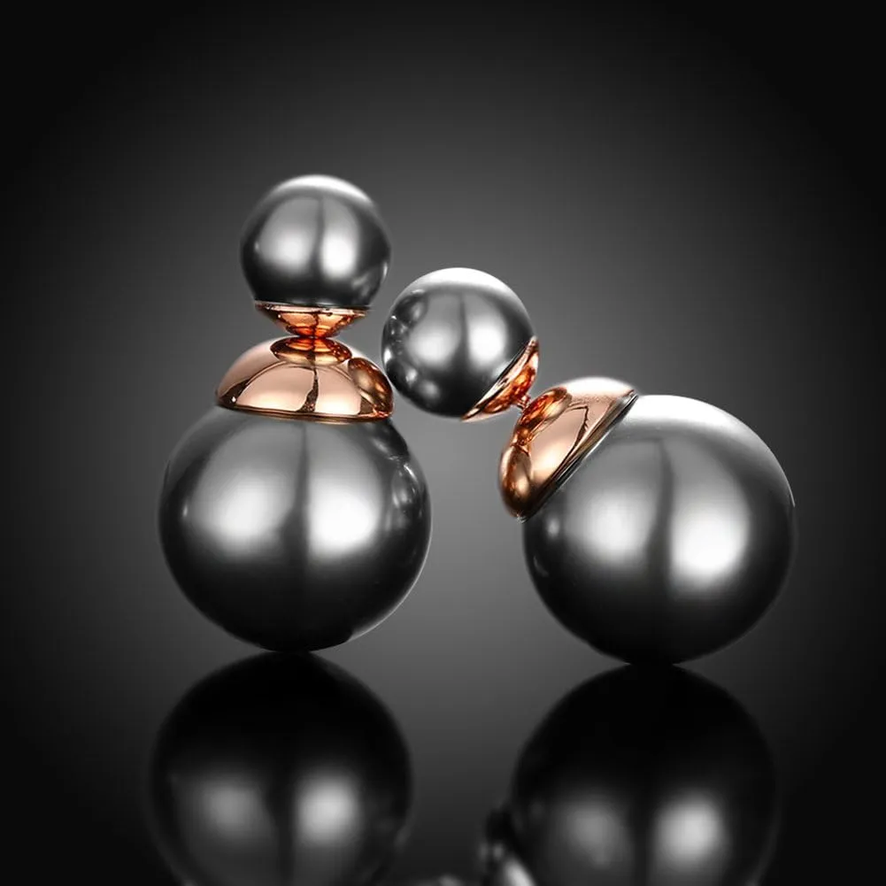 Double Sided Pearl Earrings Womens Fashion Elegant Faux Pearl Double Front Back Ball Stud Earrings