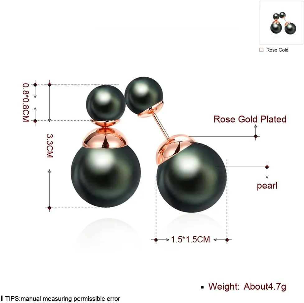 Double Sided Pearl Earrings Womens Fashion Elegant Faux Pearl Double Front Back Ball Stud Earrings