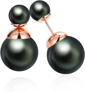 Double Sided Pearl Earrings Womens Fashion Elegant Faux Pearl Double Front Back Ball Stud Earrings