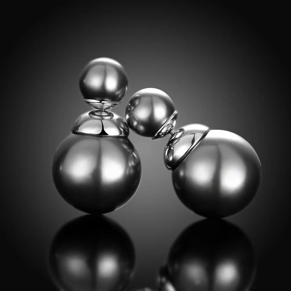 Double Sided Pearl Earrings Womens Fashion Elegant Faux Pearl Double Front Back Ball Stud Earrings