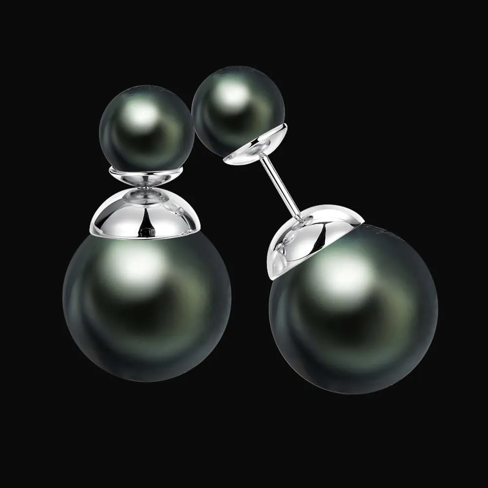 Double Sided Pearl Earrings Womens Fashion Elegant Faux Pearl Double Front Back Ball Stud Earrings