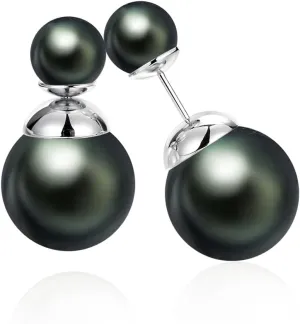 Double Sided Pearl Earrings Womens Fashion Elegant Faux Pearl Double Front Back Ball Stud Earrings