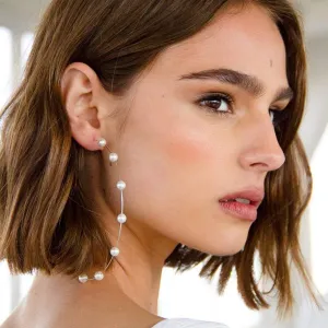 Doubnine Large Hoops Circle Pearls Earrings Thin Dangle Silver Elegant Wedding Women Accessories Jewelry