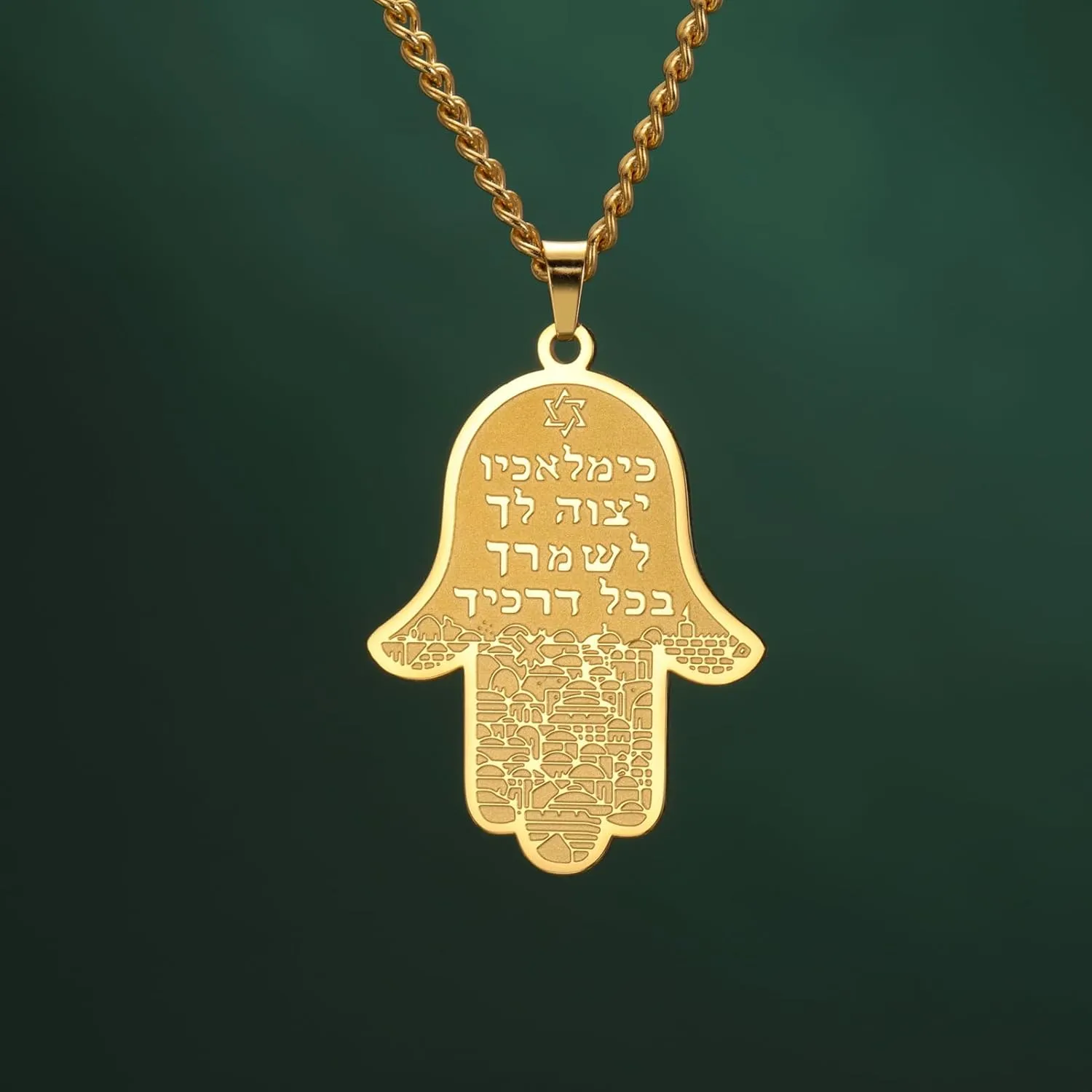 Dreamtimes Hamsa Jerusalem Pendant Necklace with Star of David Stainless Steel Islamic Hand of Fatima Heart Oval Allah Necklaces Charm Protection Pendant Necklace for Women Men