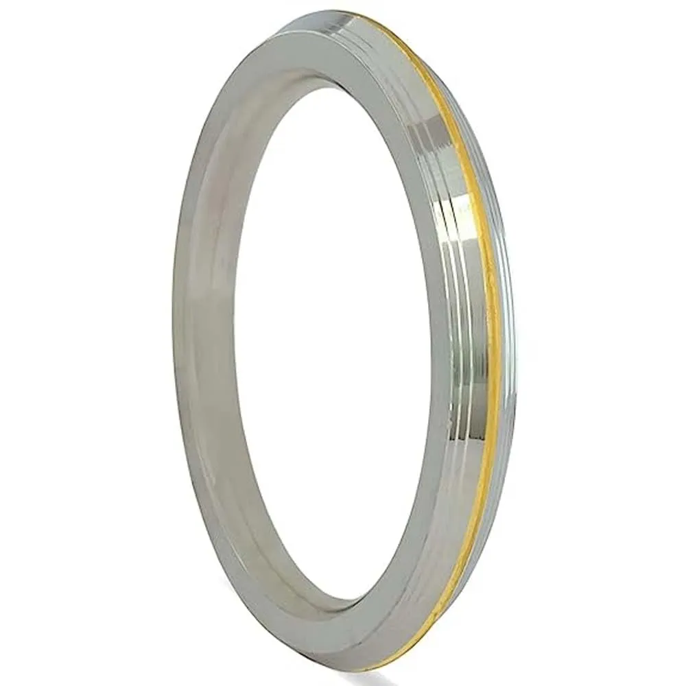 Duggu Unique Steel Punjabi Sikh Gents Heavy Kada Bangle Bracelet With Stylish Gold Brass Line For Men, Boys Birthday Gift (9 mm Thick) (70 MM)