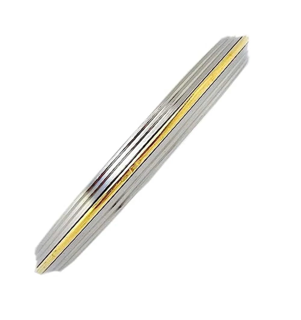 Duggu Unique Steel Punjabi Sikh Gents Heavy Kada Bangle Bracelet With Stylish Gold Brass Line For Men, Boys Birthday Gift (9 mm Thick) (70 MM)
