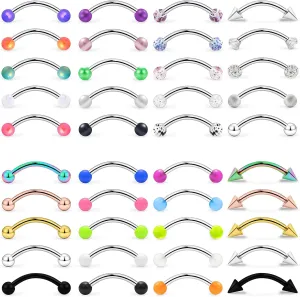Dyknasz 40Pcs 16G Surgical Steel Daith Rook Earring 8mm 10mm Curved Barbell Eyebrow Rings Belly Button Ring Piercing Jewelry for Women Men