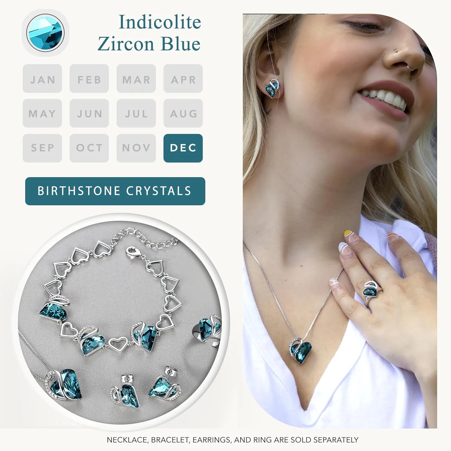 Earrings for Women, Mothers Day Gift for Mom, Heart Birthstone Crystal Stud Earring, Silver Plated Birthday Jewelry
