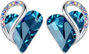 Earrings for Women, Mothers Day Gift for Mom, Heart Birthstone Crystal Stud Earring, Silver Plated Birthday Jewelry