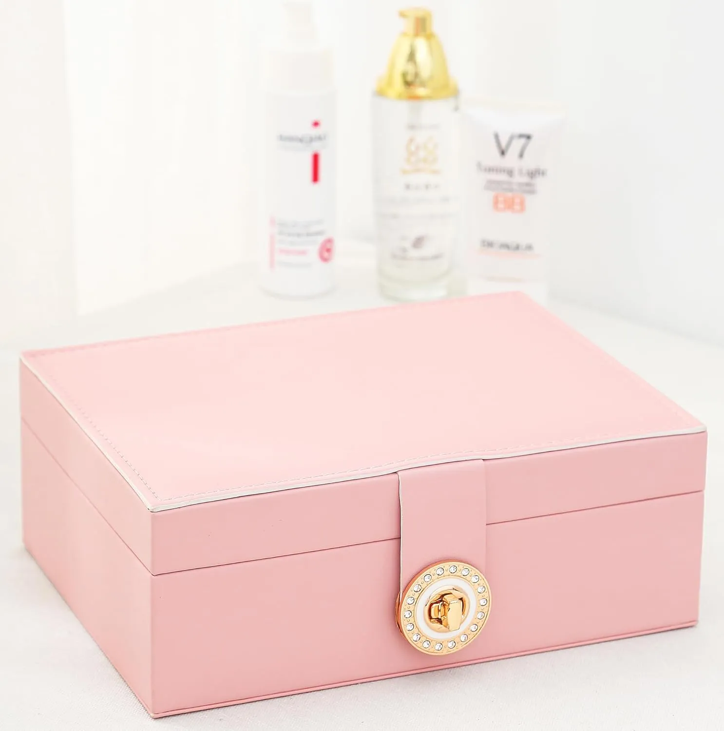 Earrings Jewelry Box for Girls, Leather Earring Holder Organizer for Girls Jewelry Box for Teen Jewelry Organizer for Necklaces and Rings Earrings Organizer for Girls Women,Pink
