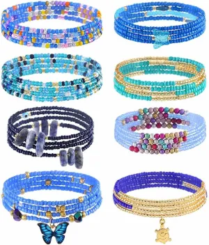 ELABEST 24-47inch African Waist Beads for Women 8Pcs Elastic Belly Beads Colorful Beaded Waist Jewelry Accessories Body Chain
