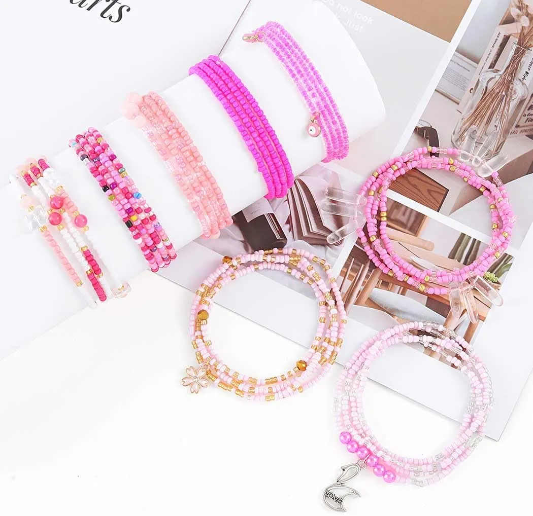 ELABEST 24-47inch African Waist Beads for Women 8Pcs Elastic Belly Beads Colorful Beaded Waist Jewelry Accessories Body Chain