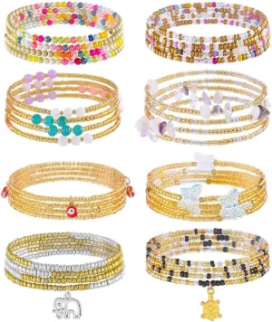 ELABEST 24-47inch African Waist Beads for Women 8Pcs Elastic Belly Beads Colorful Beaded Waist Jewelry Accessories Body Chain