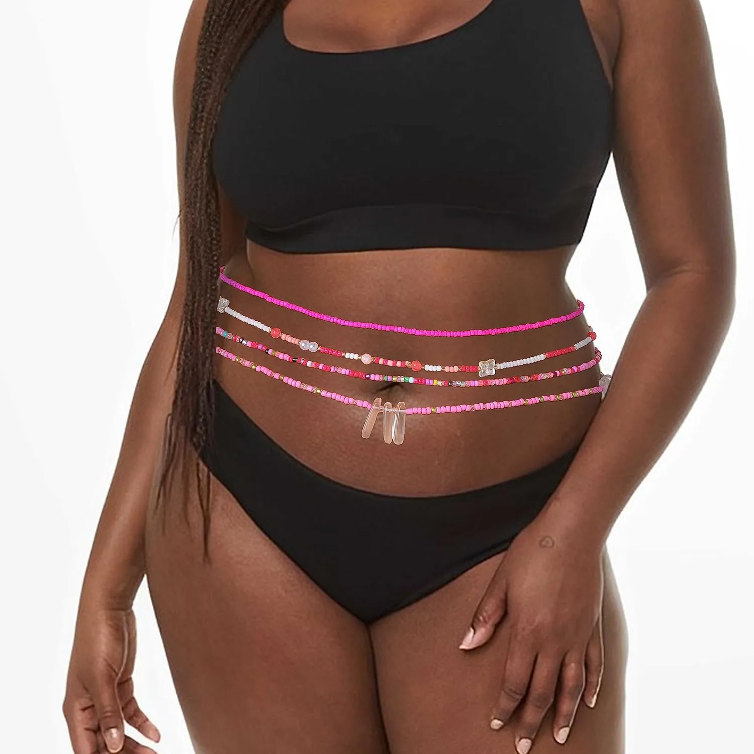 ELABEST 24-47inch African Waist Beads for Women 8Pcs Elastic Belly Beads Colorful Beaded Waist Jewelry Accessories Body Chain