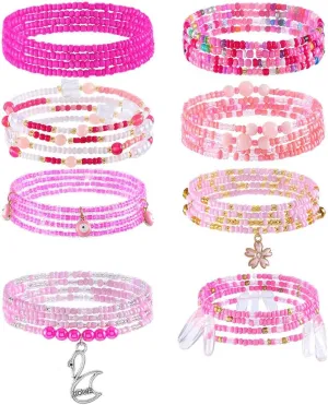 ELABEST 24-47inch African Waist Beads for Women 8Pcs Elastic Belly Beads Colorful Beaded Waist Jewelry Accessories Body Chain