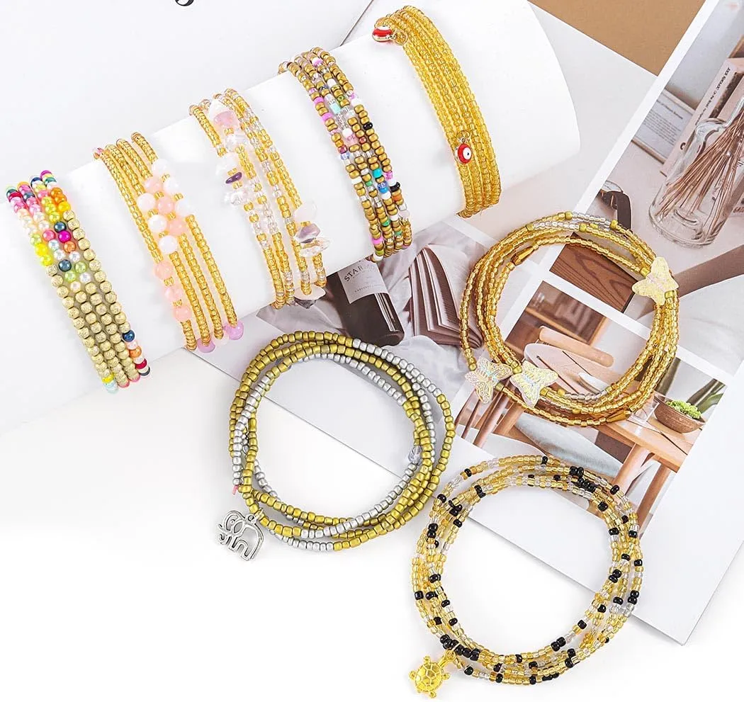 ELABEST 24-47inch African Waist Beads for Women 8Pcs Elastic Belly Beads Colorful Beaded Waist Jewelry Accessories Body Chain