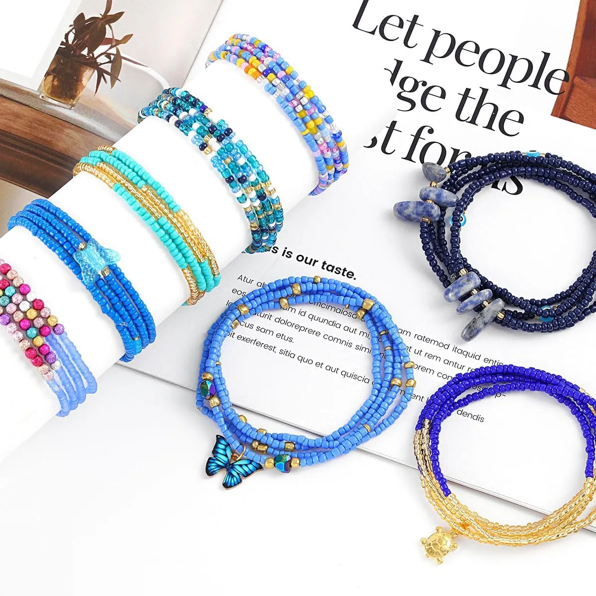 ELABEST 24-47inch African Waist Beads for Women 8Pcs Elastic Belly Beads Colorful Beaded Waist Jewelry Accessories Body Chain