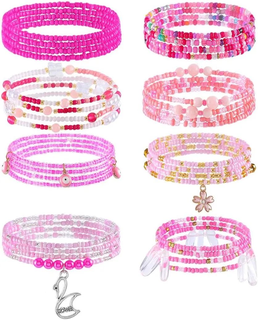 ELABEST 24-47inch African Waist Beads for Women 8Pcs Elastic Belly Beads Colorful Beaded Waist Jewelry Accessories Body Chain