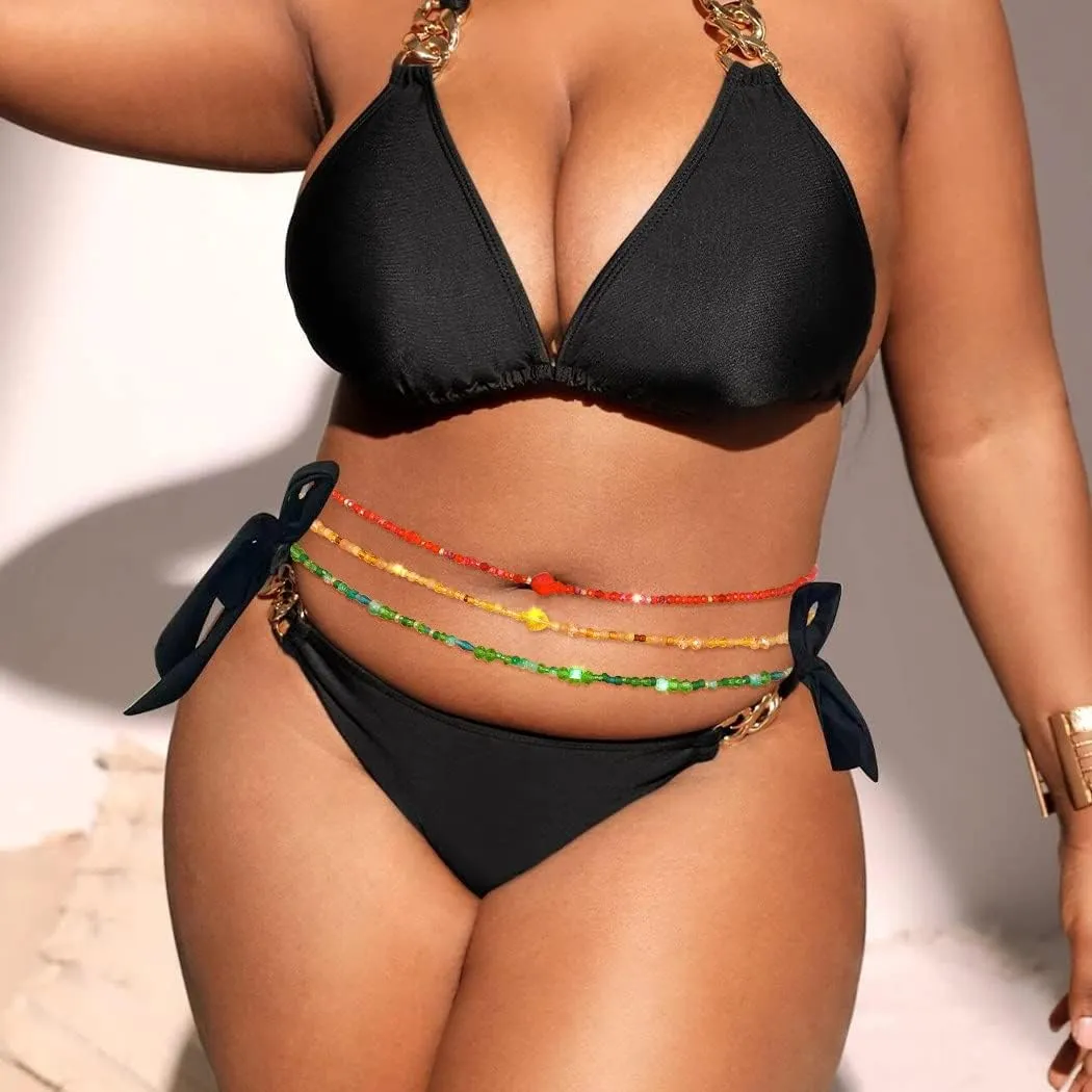 ELABEST Shiny Big African Waist Beads Belly Bead Waist Chain Beach 3PCS Waist Jewelry Body Accessories Women