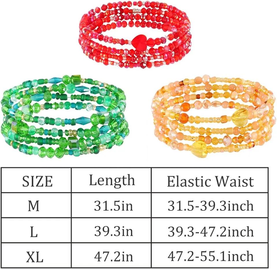 ELABEST Shiny Big African Waist Beads Belly Bead Waist Chain Beach 3PCS Waist Jewelry Body Accessories Women