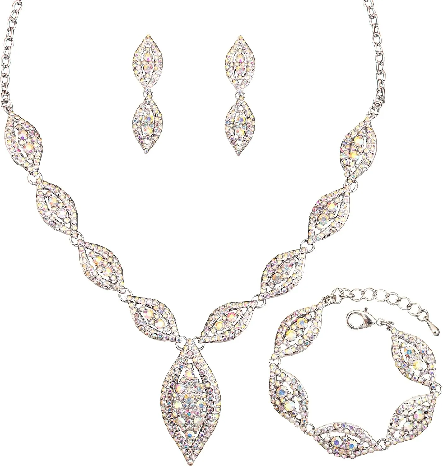 Elegant Austrian Crystal Bridal Bridesmaid Necklace Dangle Earring Bracelet Wedding Prom Costume Jewelry Set for Women