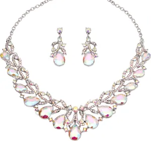 Elegant Austrian Crystal Costume Statement Necklace Dangle Earrings Bridal Wedding Party Jewelry Sets for Women