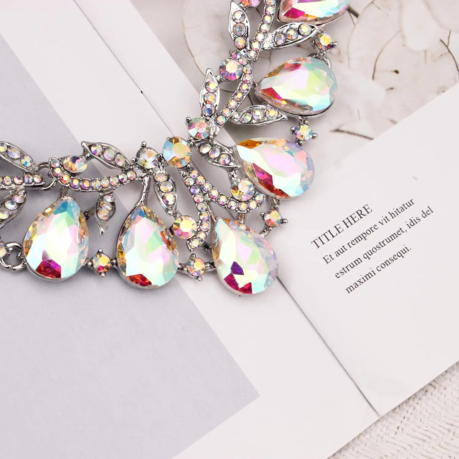 Elegant Austrian Crystal Costume Statement Necklace Dangle Earrings Bridal Wedding Party Jewelry Sets for Women