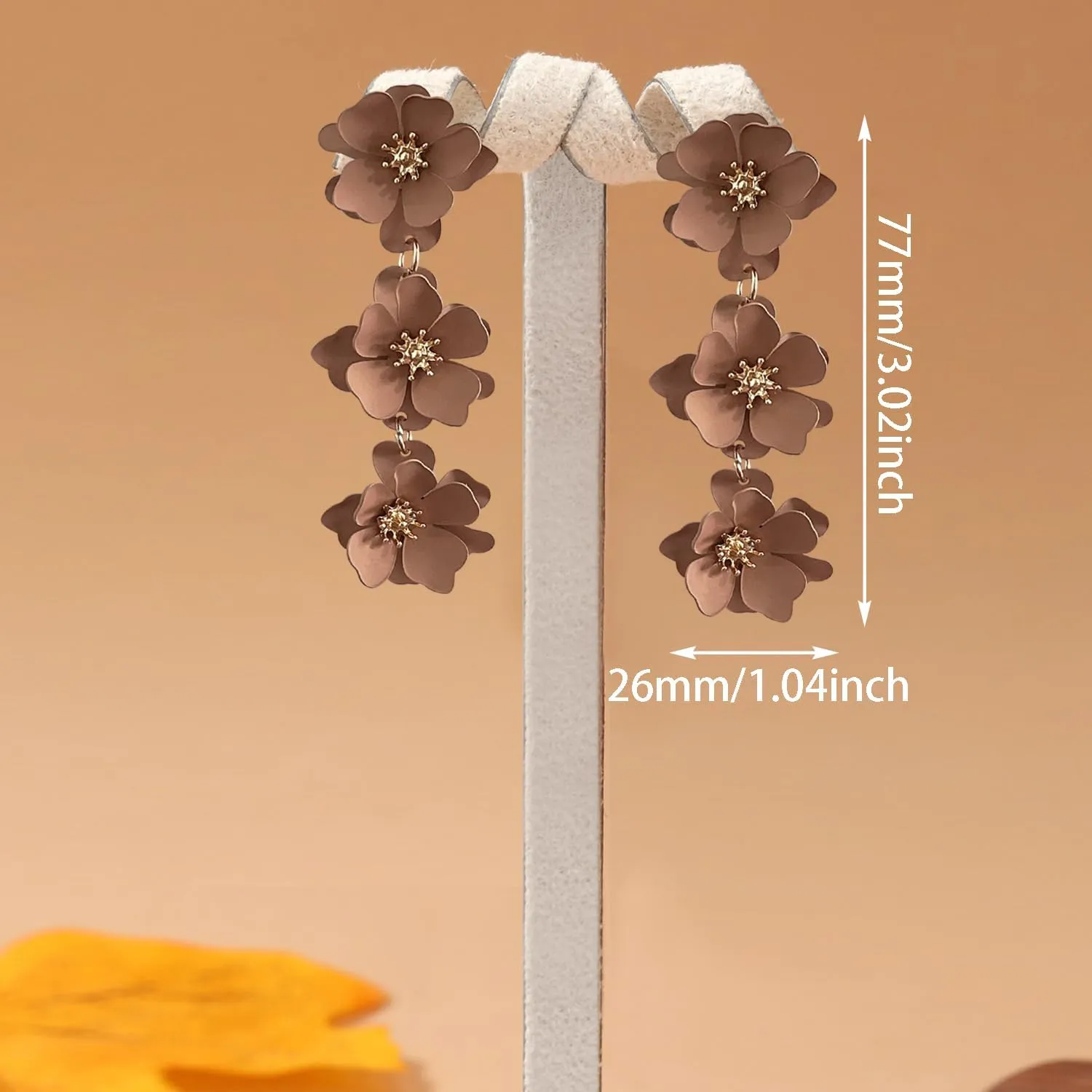 Elegant Bohemian Matte Tiered Triple Flower Dangle Drop Earrings Chic Charm Cute Long Floral Stud Earrings for Women Statement Jewelry Gifts