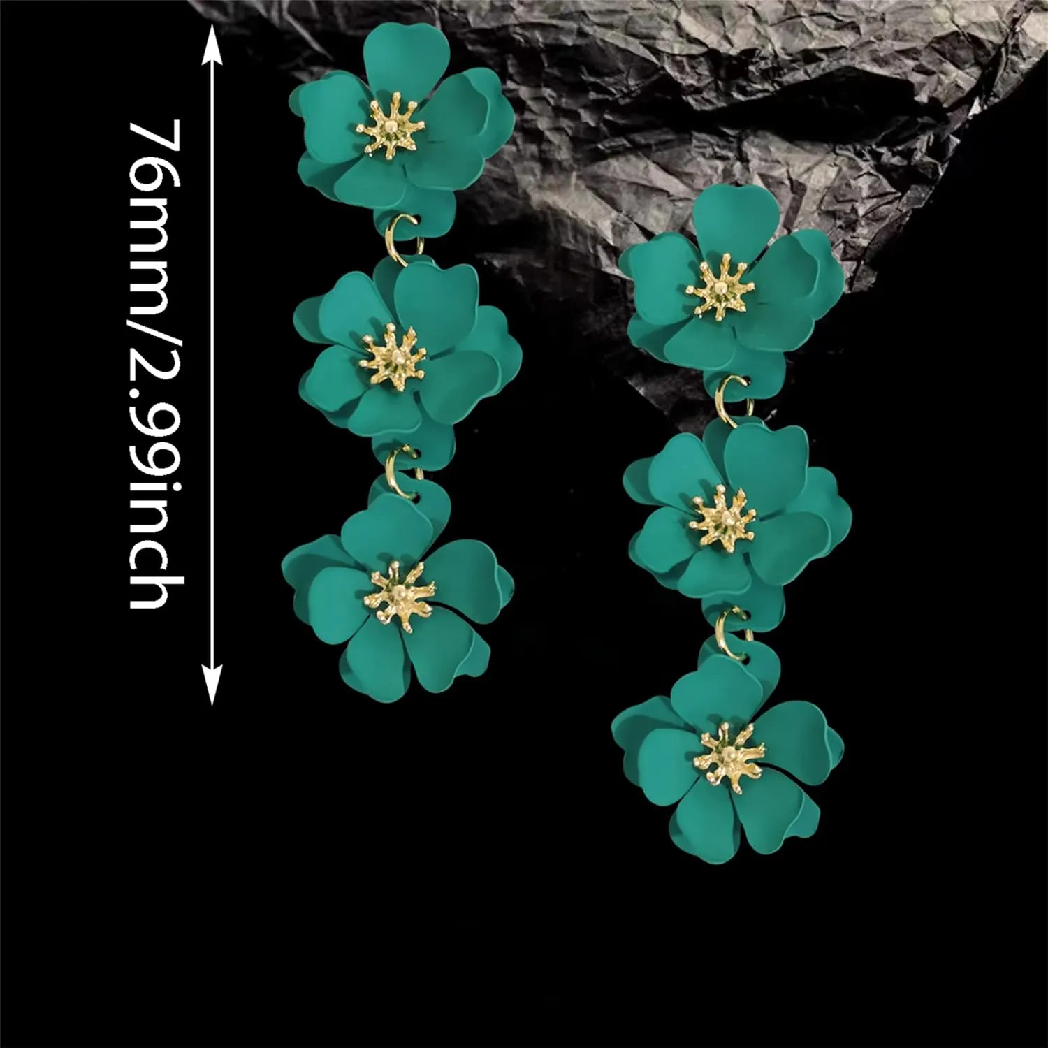 Elegant Bohemian Matte Tiered Triple Flower Dangle Drop Earrings Chic Charm Cute Long Floral Stud Earrings for Women Statement Jewelry Gifts