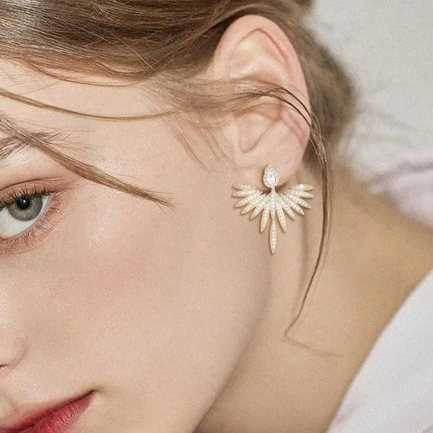 Elegant Cubic Zirconia Wedding Bridal Earrings for Women Gold Plated AAA CZ Zircon Leaf Tear Drop Earrings for Women Formal Jewelry