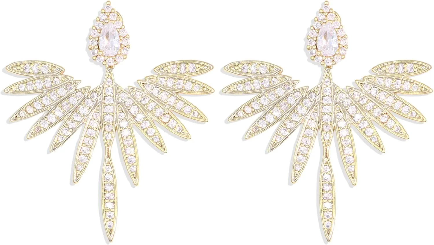 Elegant Cubic Zirconia Wedding Bridal Earrings for Women Gold Plated AAA CZ Zircon Leaf Tear Drop Earrings for Women Formal Jewelry