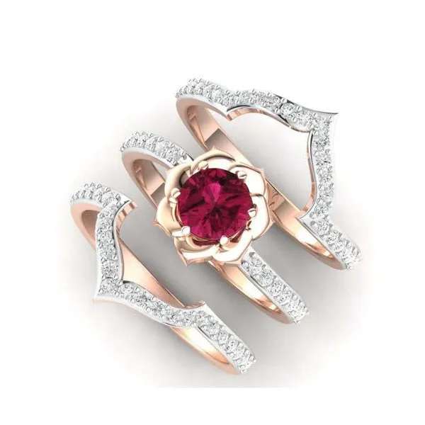 Elegant Gold Color Hip Hop Ring for Women Fashion Inlaid Zircon Red Stones Wedding Rings Set Party Bridal Engagement Jewelry