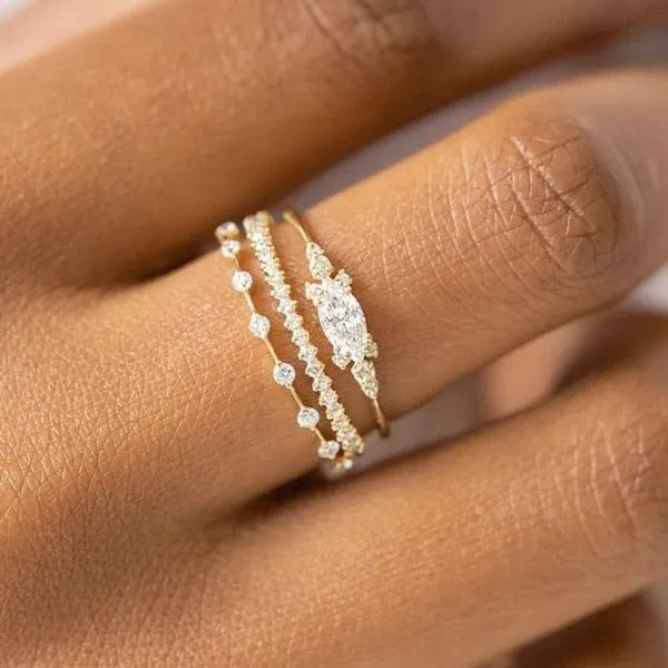 Elegant Gold Color Hip Hop Ring for Women Fashion Inlaid Zircon Red Stones Wedding Rings Set Party Bridal Engagement Jewelry
