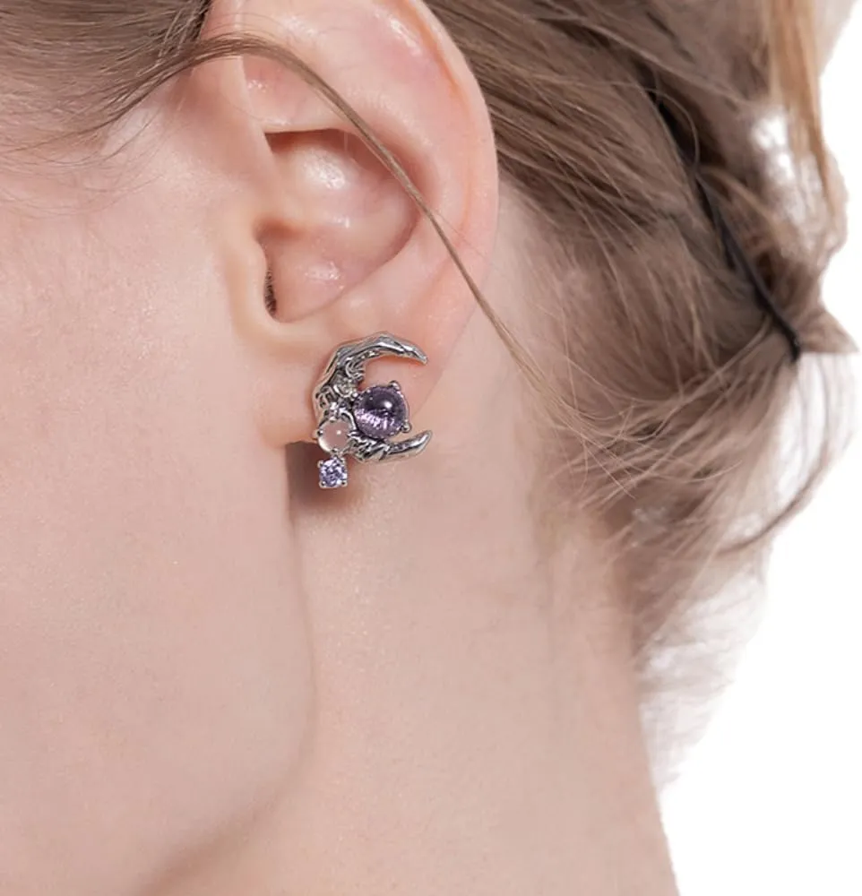Elegant Purple glass Bead Earrings Fashion 18K Gold plated earrings Delicate Moon Stud earrings for women M2105